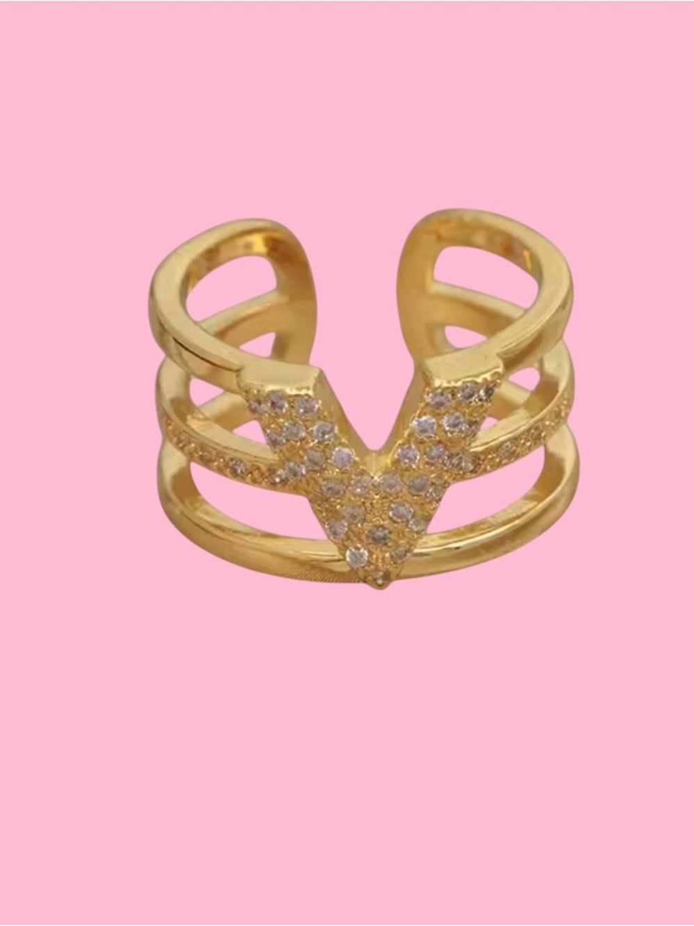 Gold V-Accent Pavé Adjustable Ring - Women's Jewelry ✨